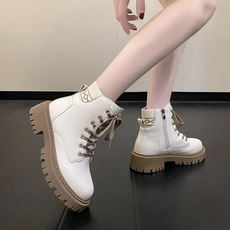 Leather Boots for Women Female Luxury Solid Color