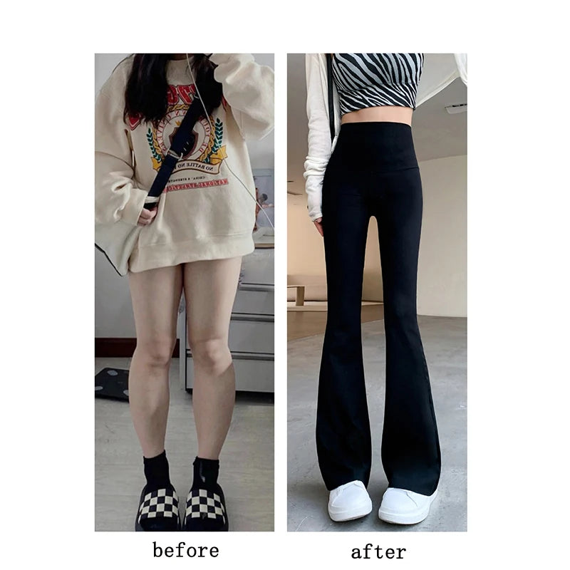 Women Flare Pants Slim High Waist Solid Shark Flare Pants Fashion Casual Streetwear Elastic Butt Lift Skinny Leggings