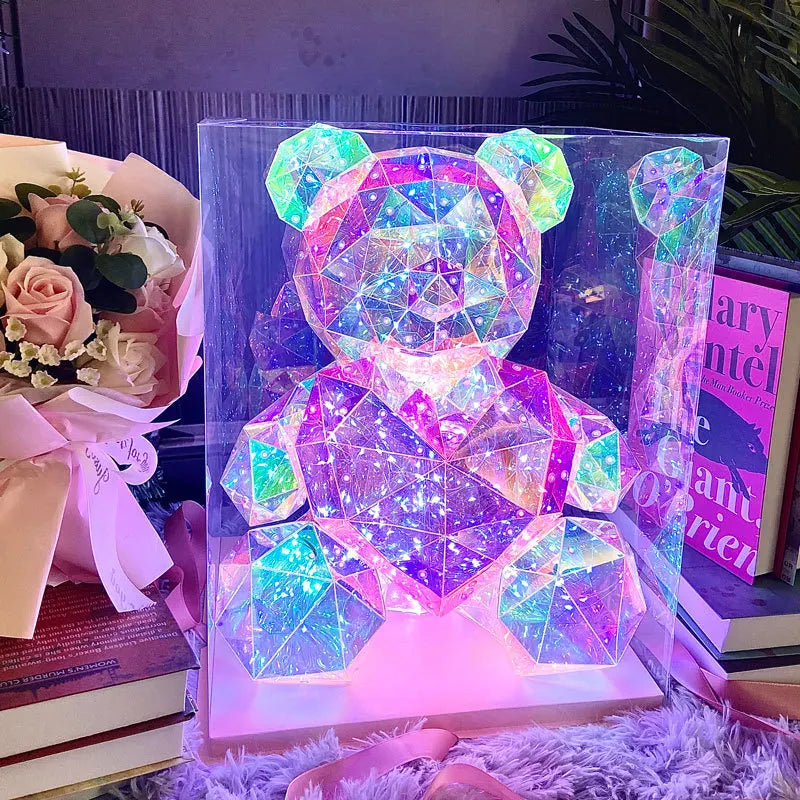 Gift Led Luminous Teddy Bear Iridescent Holographic Plastics Bear Toy Romantic Valentine'S Day Birthday Girl