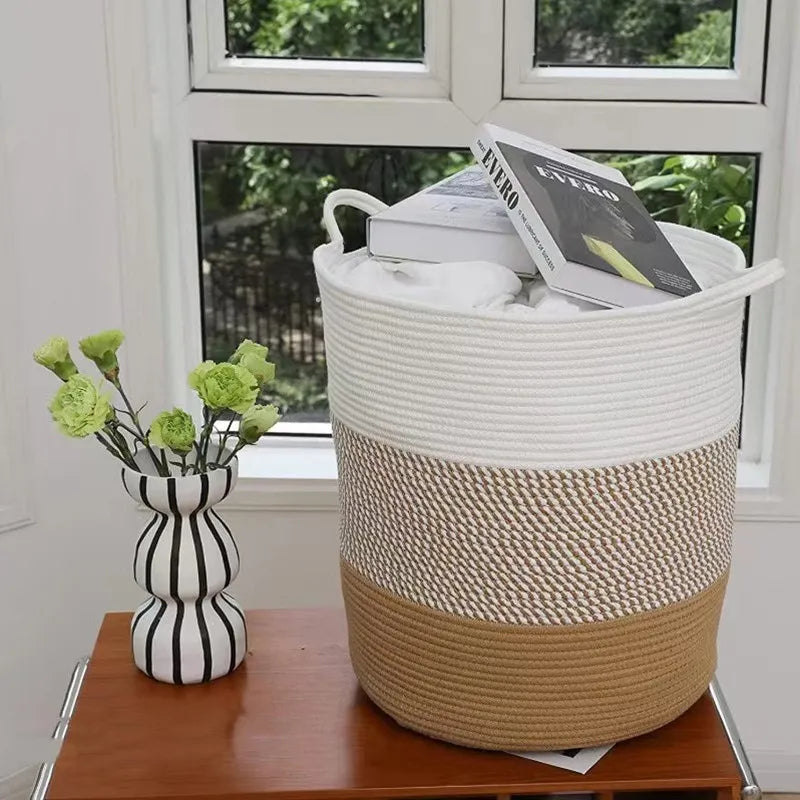 Thick Heavy Cotton Rope Laundry Bucket Large Dirty Clothes Container Simple Desktop Storage Basket  Home Storage