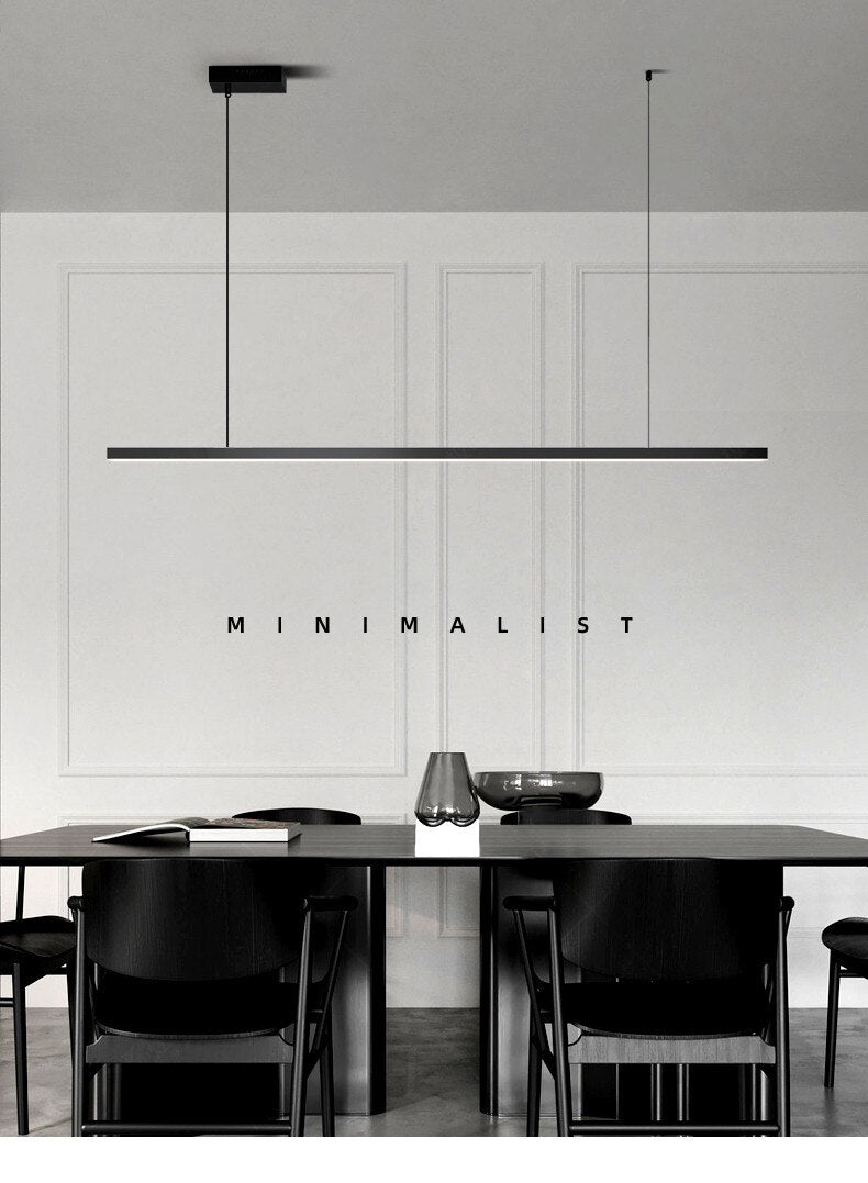 Nordiese minimalistiese restaurantkandelaar ligte luukse moderne minimalistiese ontwerper kantoor lang kroegtafel een woord kandelaar