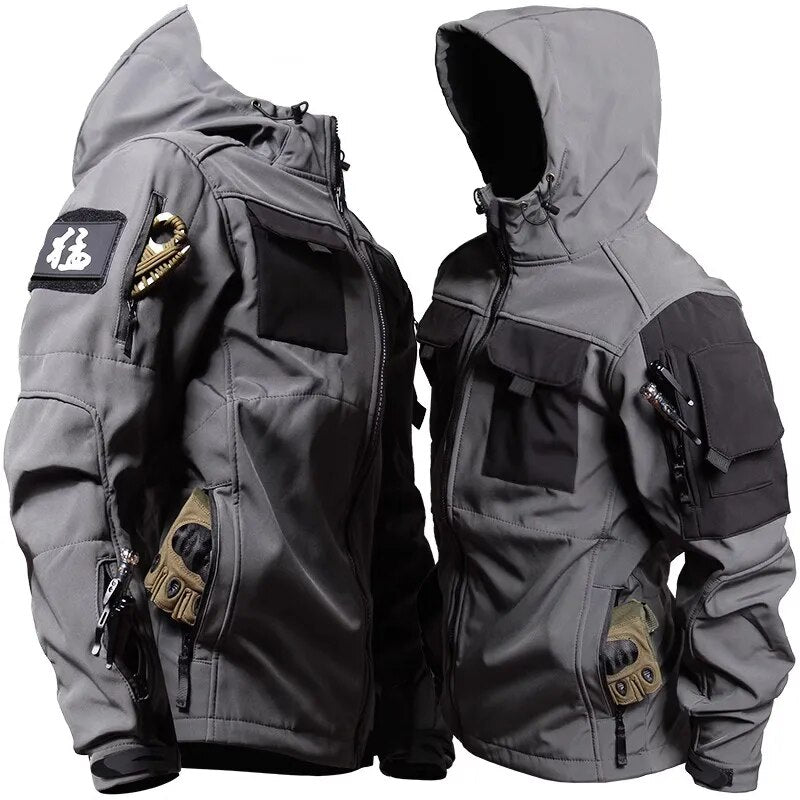 Tactical Jackets Men Military Soft Shell Waterproof Windproof Hooded Jacket Outdoor Functional Uniforms Multi-pockets