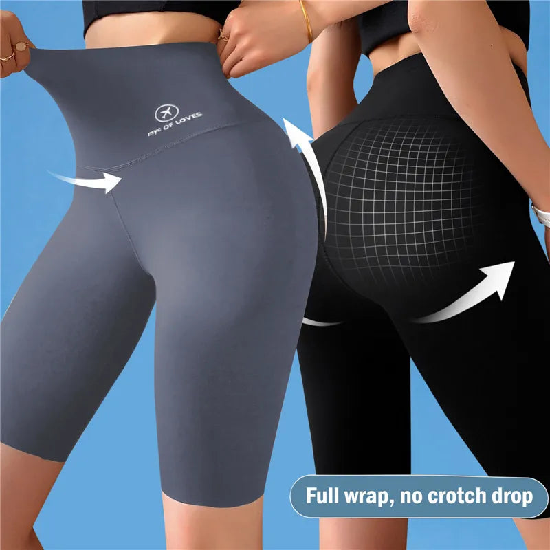 Thin Shark Skin Leggings for Women 5 Points High Waist Belly Holding Tight Stretch Shorts Cycling Pants Weight Loss