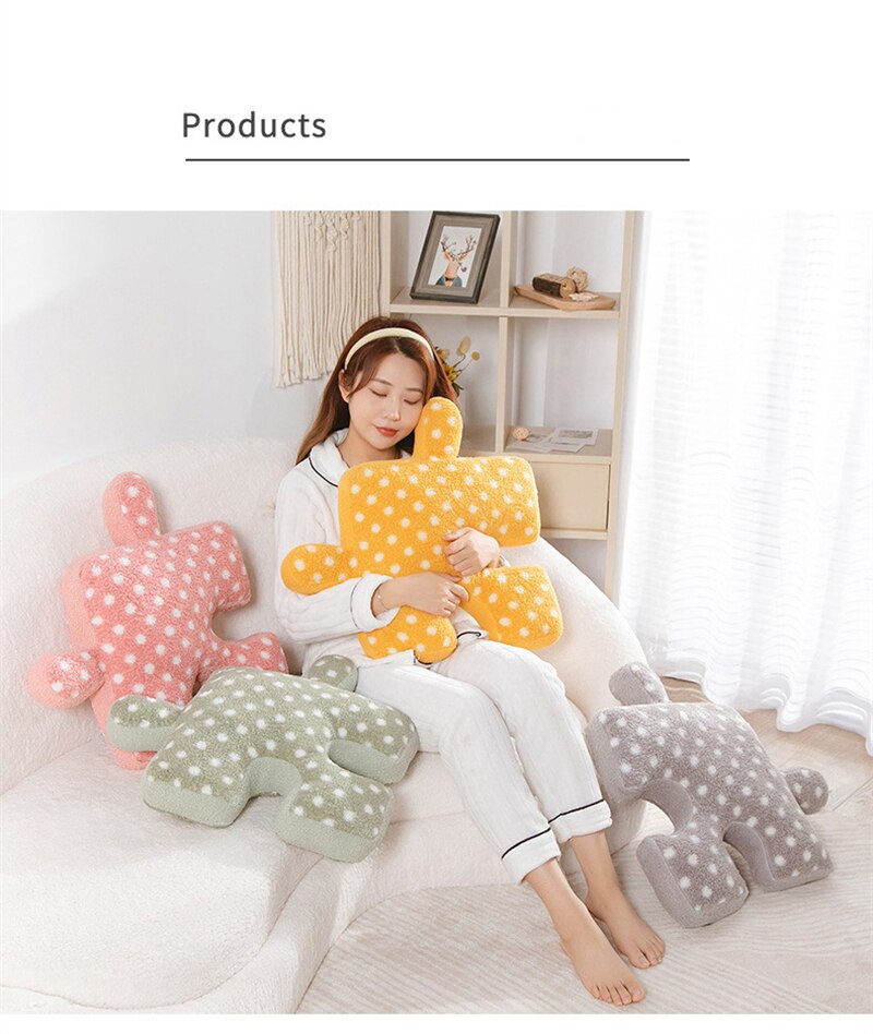 Blacket White Irregular Jigsaw Seat Cushion Back Cushion Home Dear Game Throw Pillows Soft Thicken Teddy Velvet Sofa Cushions