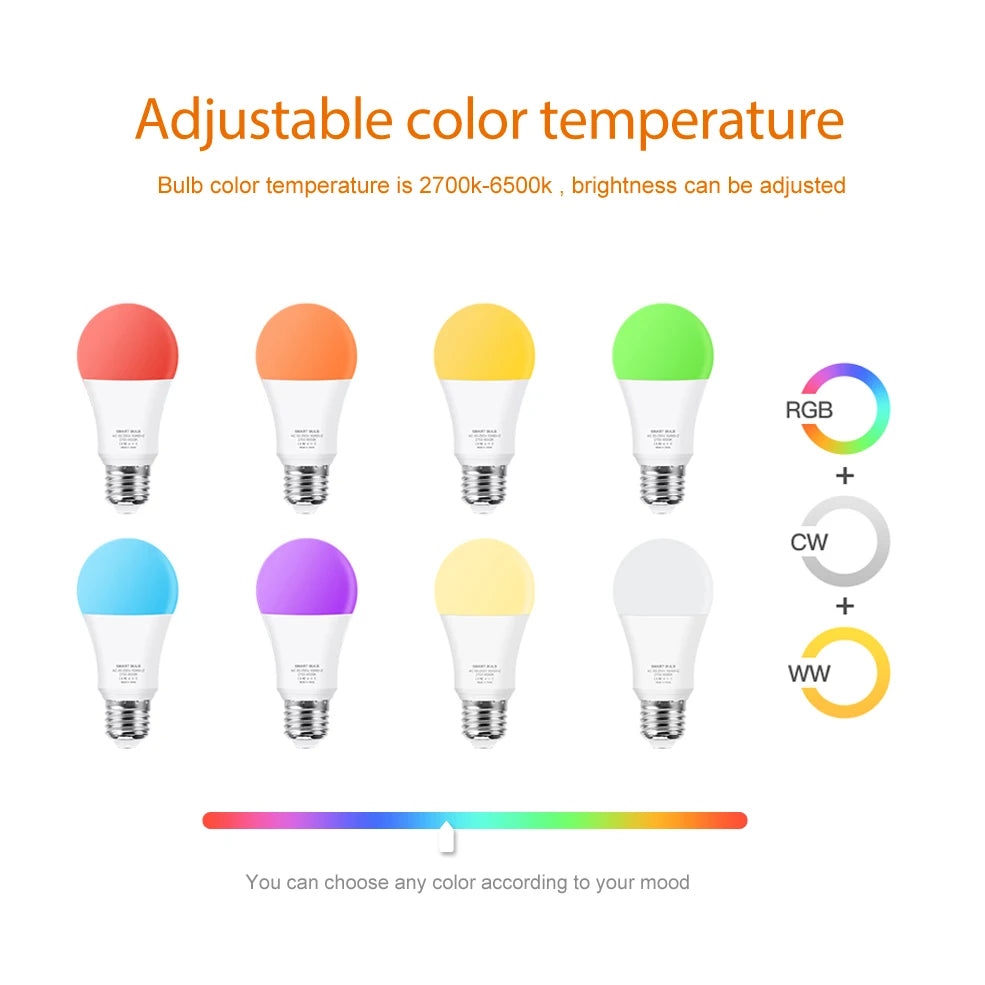 Tuya Wifi E27 Led Lamp RGB CW WW Led Light Bulb Alexa Smart Bulb Compatible With Google Assistant For Smart Life Decoration