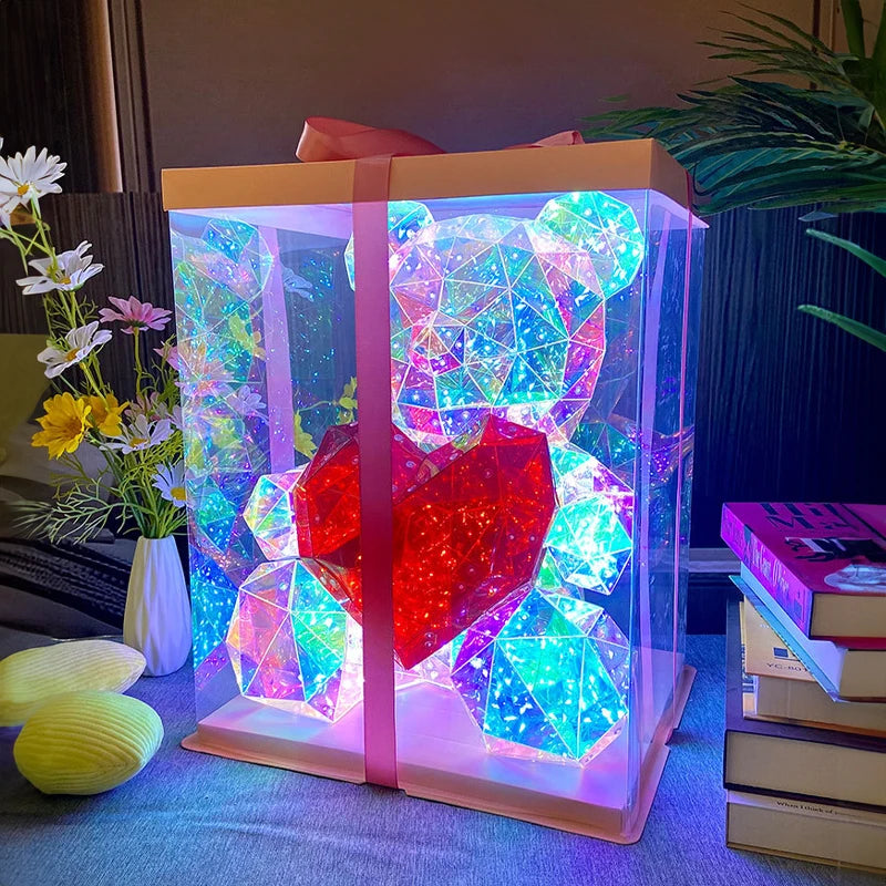 Gift Led Luminous Teddy Bear Iridescent Holographic Plastics Bear Toy Romantic Valentine'S Day Birthday Girl