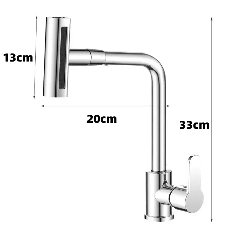 Waterfall kitchen faucet stainless steel 360° rotating waterfall flow spray head hot and cold water sink mixer kitchen faucet