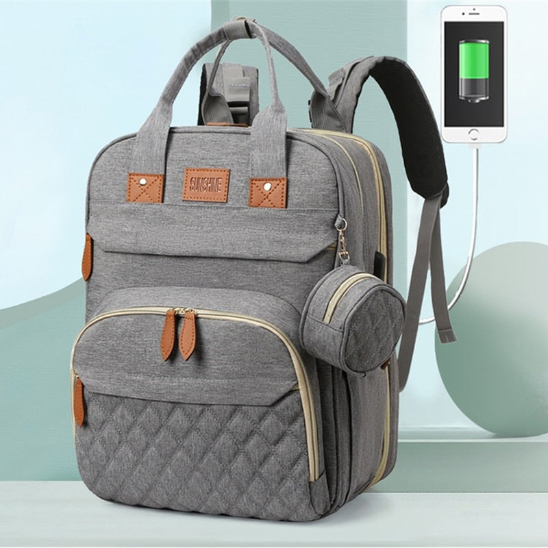 nappy Bags Backpack Multifunctional Folding Crib Bag Insulation Layer Mother and Baby Bag Large Capacity USB Charging Mommy Bag