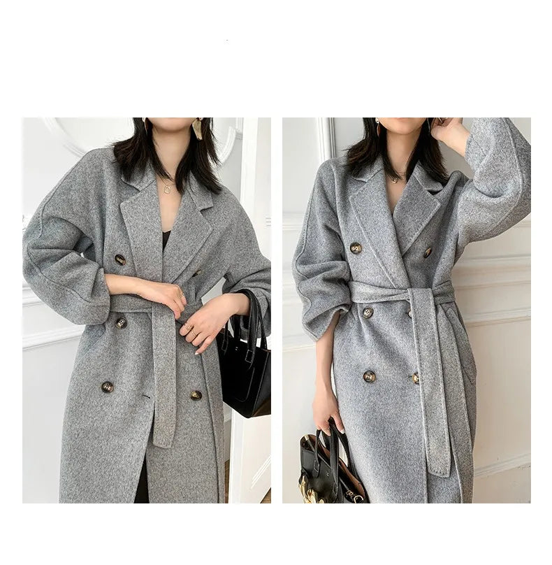 Winter New Cashmere Coat Women's Classic Double-breasted Women's Thickened Double-sided Wool Long Coat