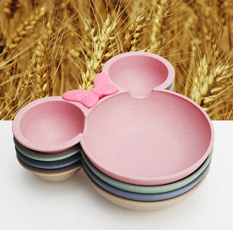 cartoon tableware wheat straw children's dinnerware set plate bowl spoon fork biodegradable environment friendly tableware