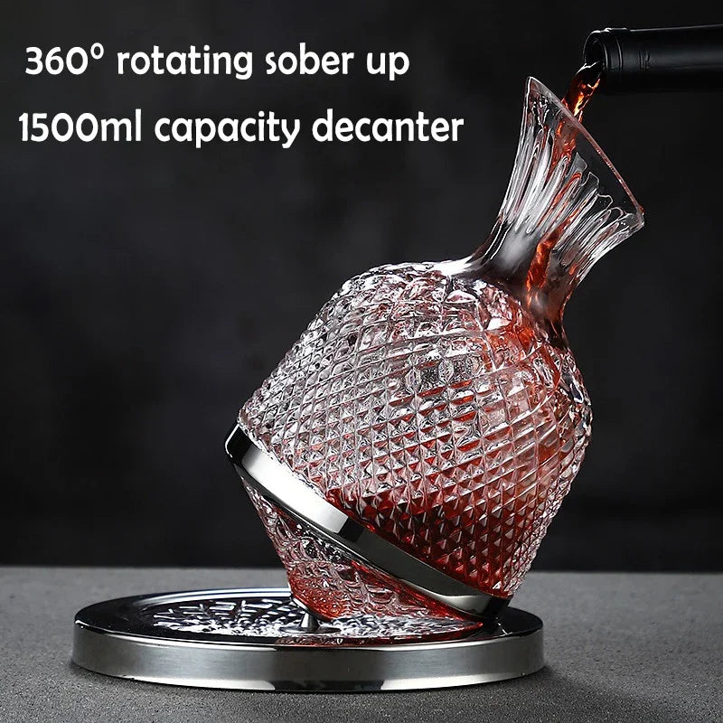 High Grade Crystal Glass 360 Rotating Decanter Tumbler 1500ml Decanter Wine Dispenser Aerator Mirror Jug Gift Bar Decoration