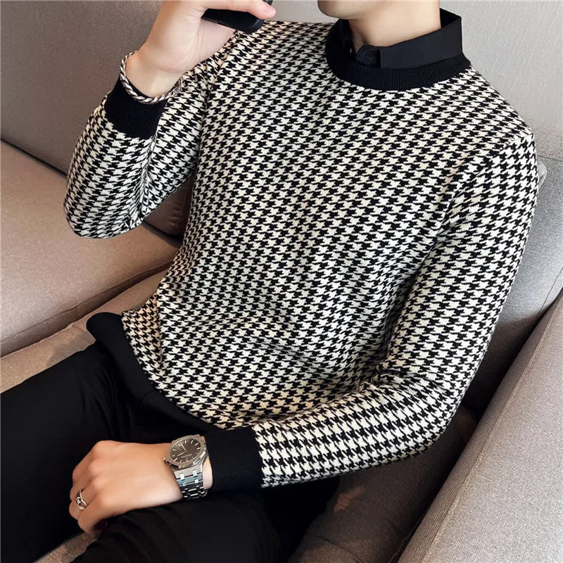 Men Winter Thermal Knitting Sweater/Male Slim Fit High Quality Shirt Collar