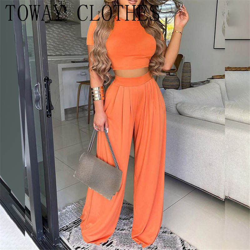 Women Summer Crop Top & Tribal Print Wide Leg Pants Set