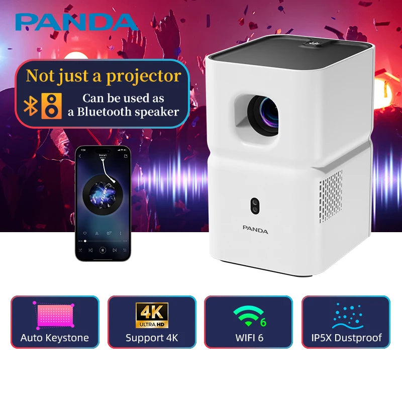 PANDA PF03  4K Music Projector IP5X Dustproof Smart Android Dual Wifi6 Mini Portable Home Cinema Outdoor Party Teaching Beamer