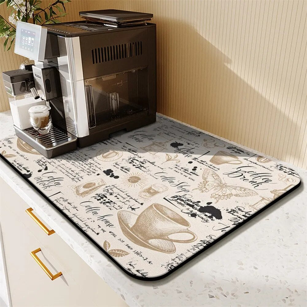 Coffee Cup Drying Mat Cartoon Black Non-slip Absorbent Mat Diatoms Tableware Kitchen Counter Drain Mat Coffee Bar Drain Mat