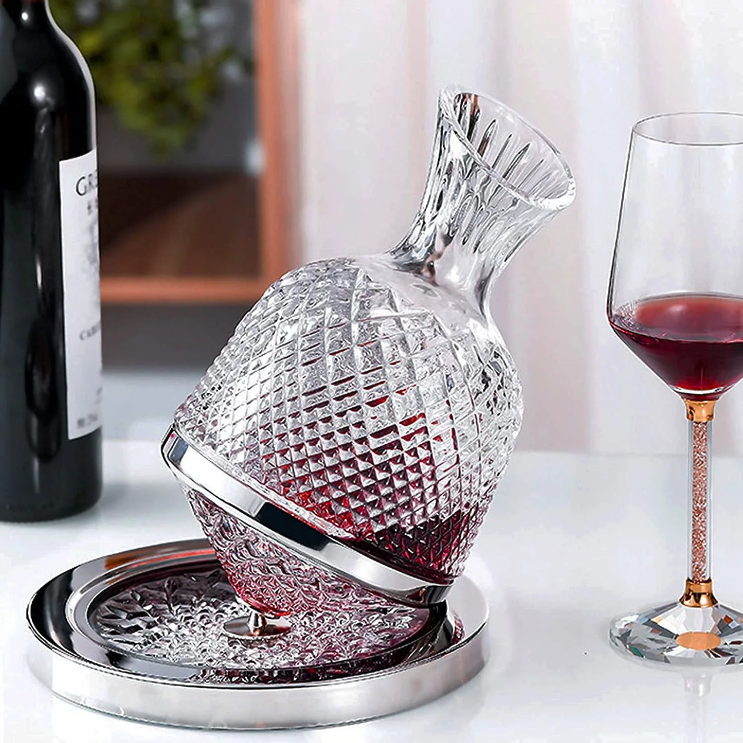 High Grade Crystal Glass 360 Rotating Decanter Tumbler 1500ml Decanter Wine Dispenser Aerator Mirror Jug Gift Bar Decoration