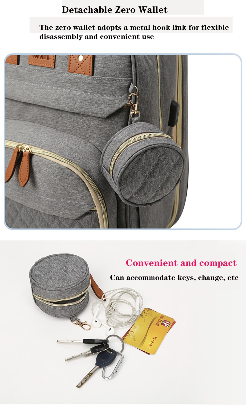 nappy Bags Backpack Multifunctional Folding Crib Bag Insulation Layer Mother and Baby Bag Large Capacity USB Charging Mommy Bag