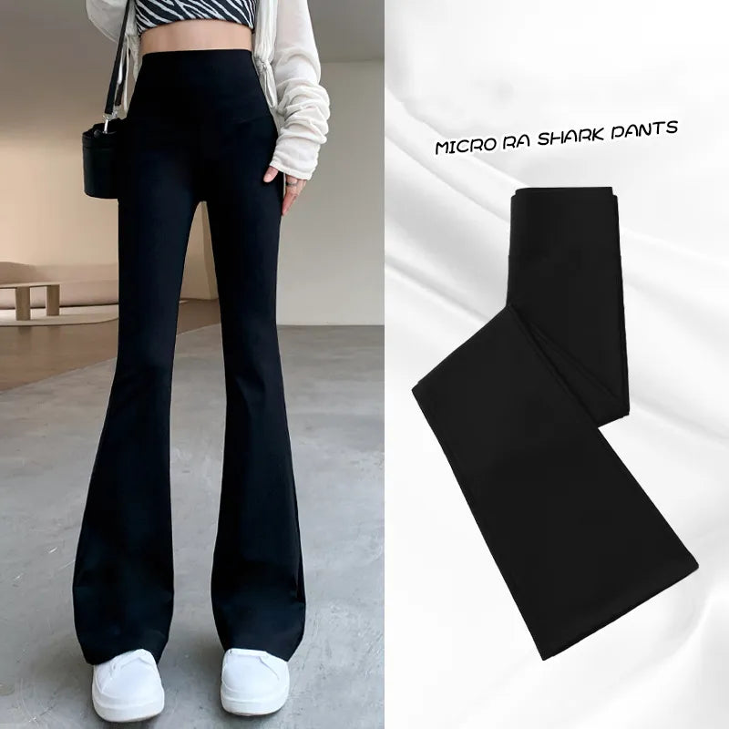 Women Flare Pants Slim High Waist Solid Shark Flare Pants Fashion Casual Streetwear Elastic Butt Lift Skinny Leggings