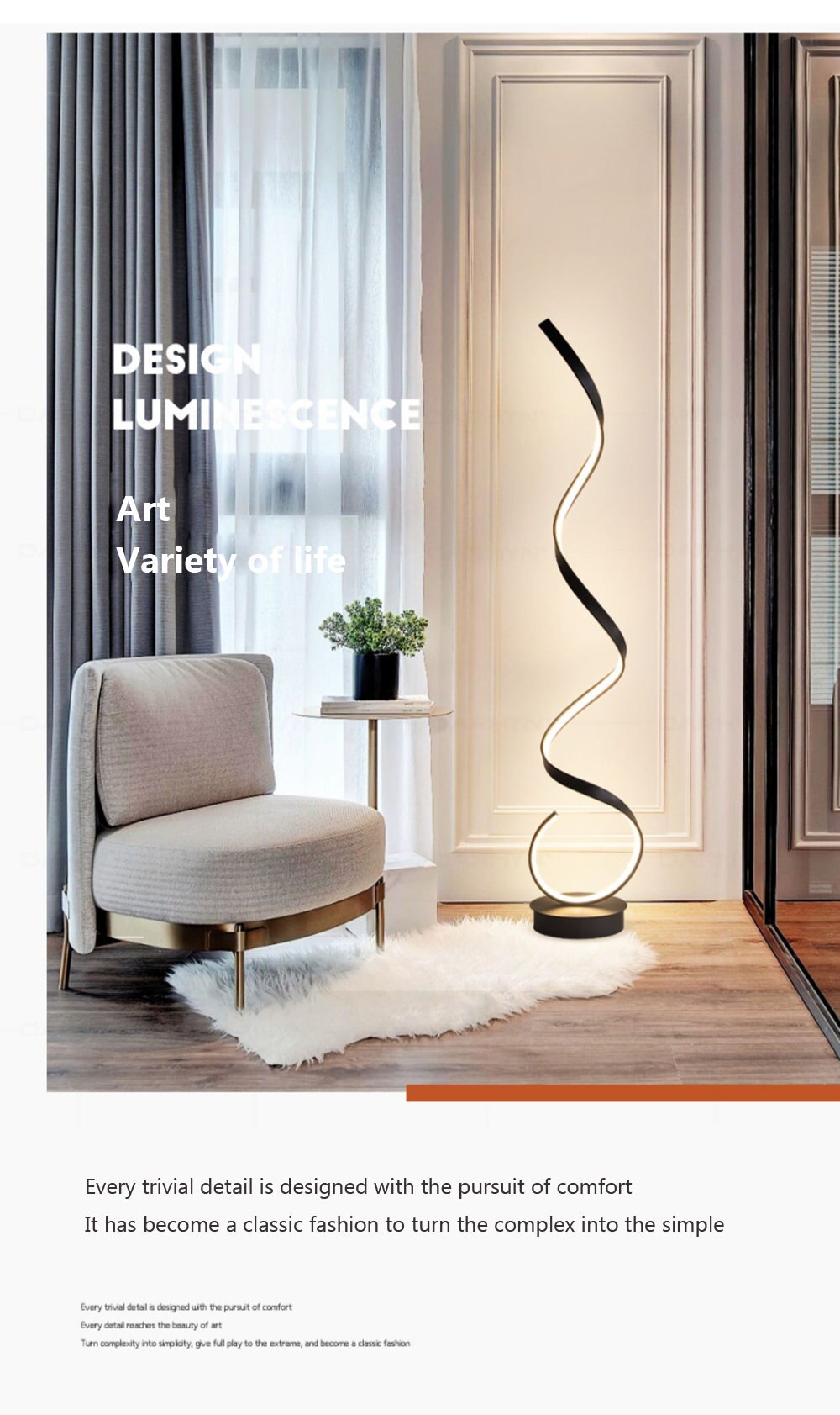 Modern LED Strip Floor Lamp Minimalist Bedroom Bedside Black White Floating Light Living Room Sofa Study Reading Lights Fixtures