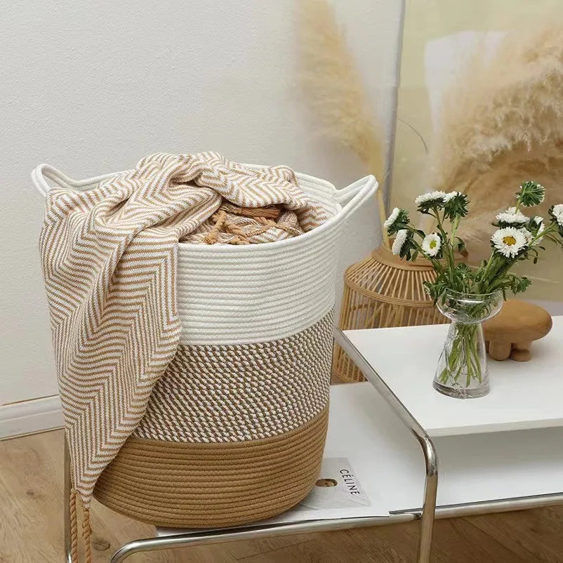 Thick Heavy Cotton Rope Laundry Bucket Large Dirty Clothes Container Simple Desktop Storage Basket  Home Storage