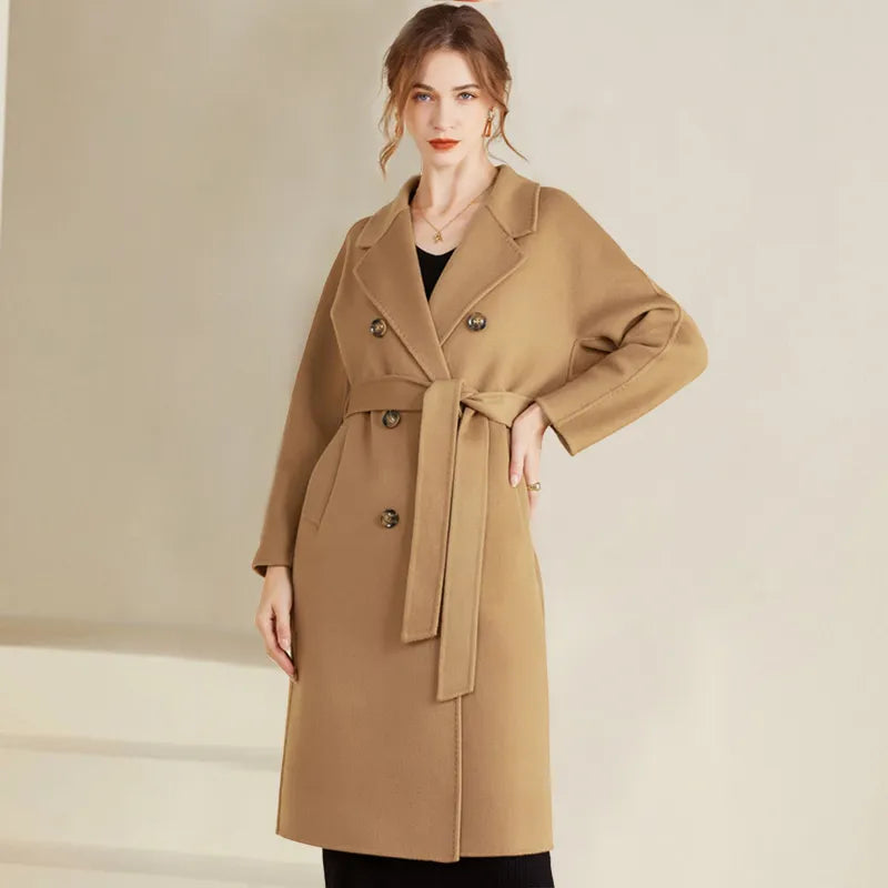 Winter New Cashmere Coat Women's Classic Double-breasted Women's Thickened Double-sided Wool Long Coat