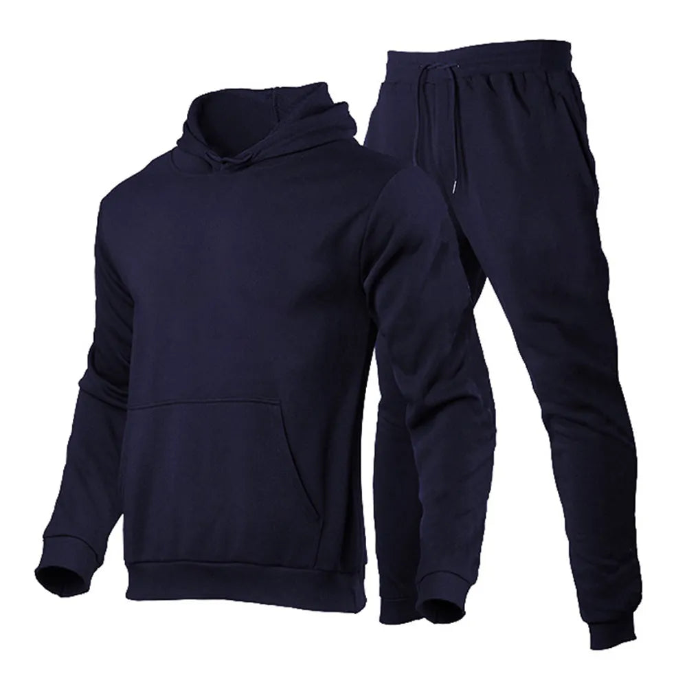 Men's Tracksuit Hooded Pullover + Sweatpants Sports Suit Casual Jogger Sportswear 2 Piece Male Fleece Streetwear Sets