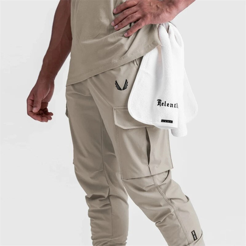 Pocket New Men's Cargo Pants Summer Thin Slim Quick-drying Elastic Leggings Running Training Sweatpants Casual Trend Trousers