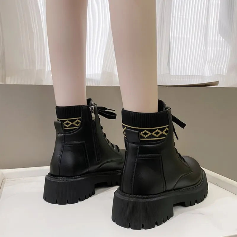 Leather Boots for Women Female Luxury Solid Color