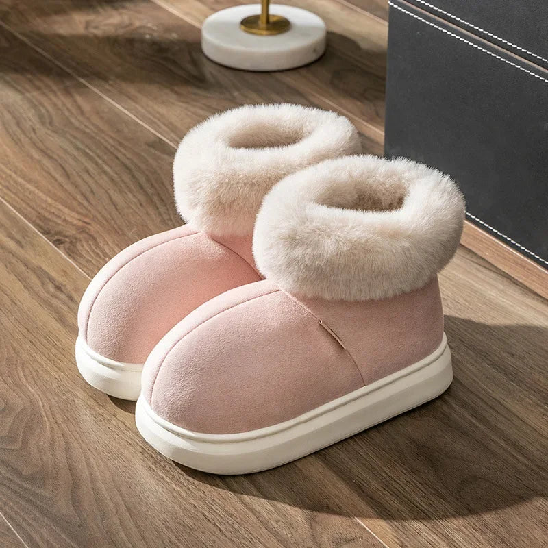 Cotton Slippers Women Warm Thick Bottom Solid Colour Round Head Snow Boots Men Soft Sole Comfort Flats Botas Para Mujer