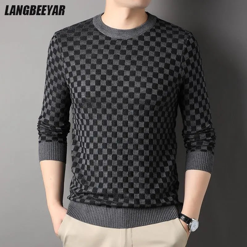 Top Grade New Fashion Brand Knit Pullover Crew Neck Trendy Mens Luxury Designer Jumper Korean Plaid Sweater Casual Men Clothing