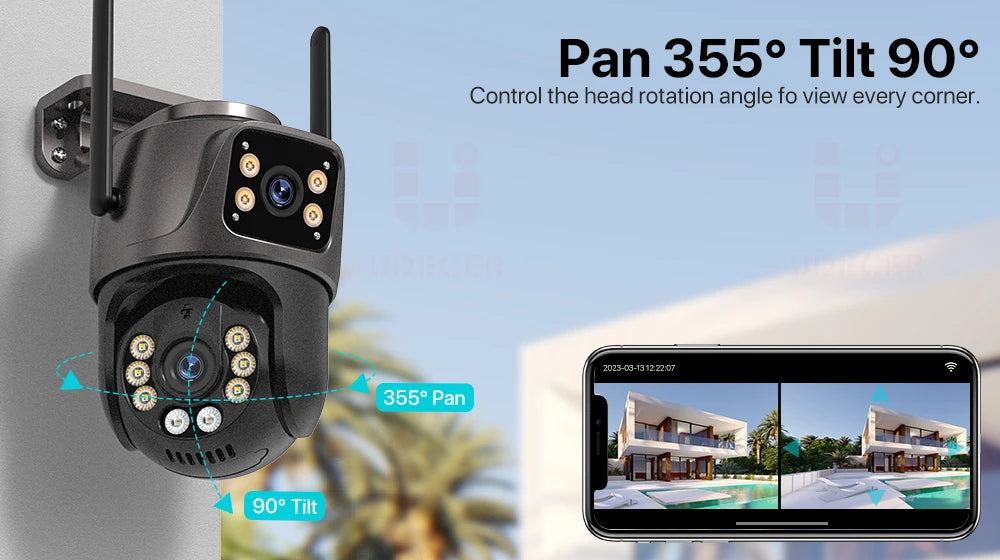 4K 8MP HD Wifi PTZ Camera Outdoor 4MP Dual Lens Dual Screen AI Auto Tracking IP Camera CCTV Audio Video Surveillance P2P iCSee