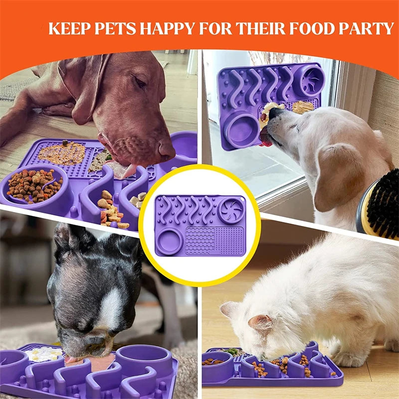 Slow Feeder Upgraded 3 in 1 Dog Bowls Dog Licking Mat With Suction Cups For Anxiety Relief Perfect For Pet Food Yogurt BPA Free