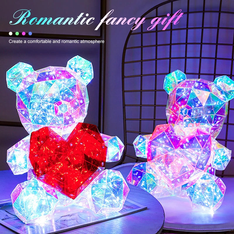 Gift Led Luminous Teddy Bear Iridescent Holographic Plastics Bear Toy Romantic Valentine'S Day Birthday Girl