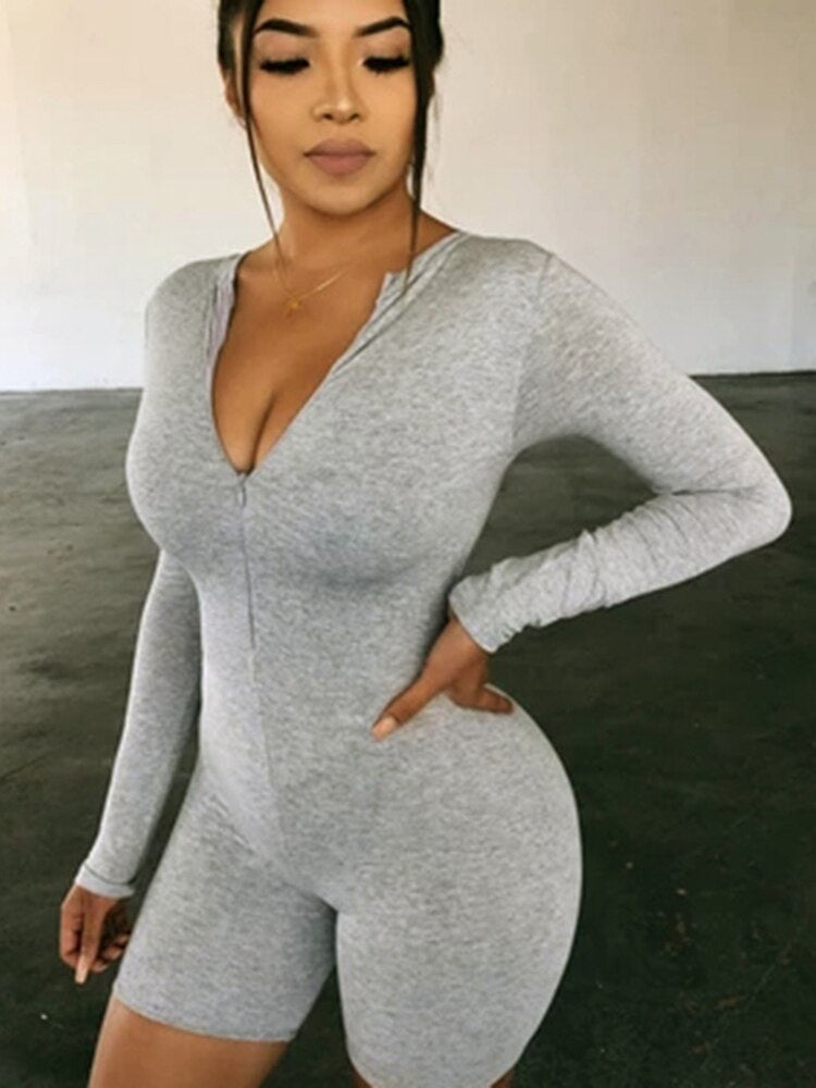 Sexy Female Jumpsuit Women Black Zipper Romper Bodysuit Sleeveless Long Short Sleeved Woman Clothes Tight Overalls For Women