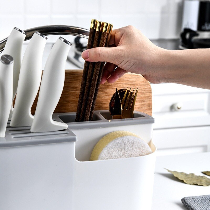 Cutting Board Holder Knife Storage Box Cutlery Box Knife Stand Cutlery Multi Function Scissor Holder Kitchen Organizer