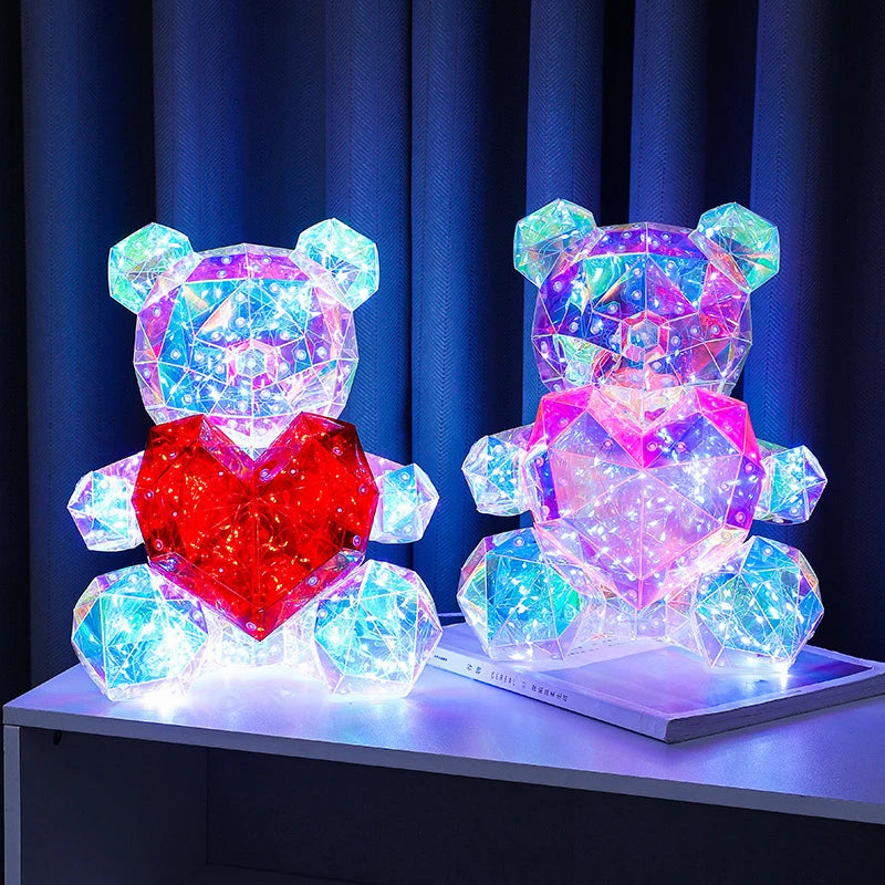 Gift Led Luminous Teddy Bear Iridescent Holographic Plastics Bear Toy Romantic Valentine'S Day Birthday Girl