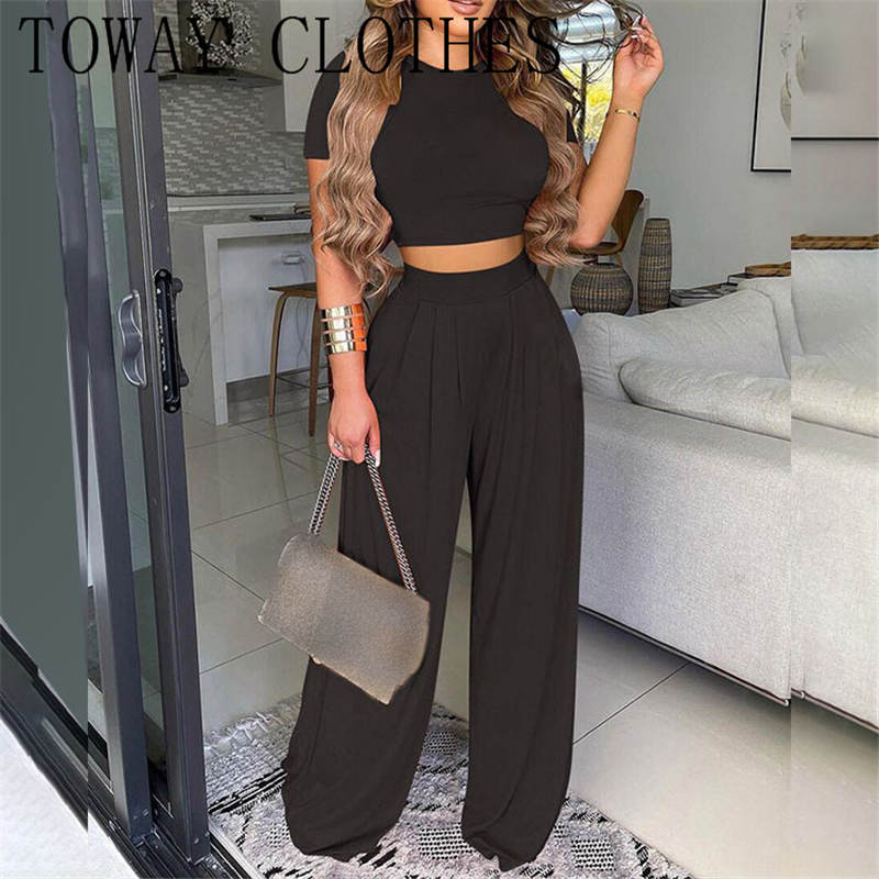 Women Summer Crop Top & Tribal Print Wide Leg Pants Set