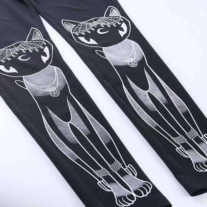 Gothic Leggings For Women Ouija Workout Pants Dark Grunge Black Cat Skull Leggins Devil Satan Legins