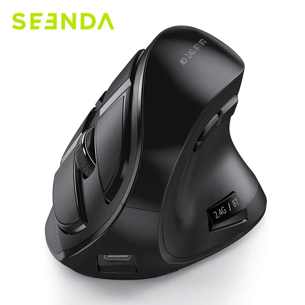 Seenda Vertical Ergonomic Wireless Mouse Rechargeable Bluetooth 5.0 3.0 2.4G USB Mice for Computer Laptop PC Mac iPad Office