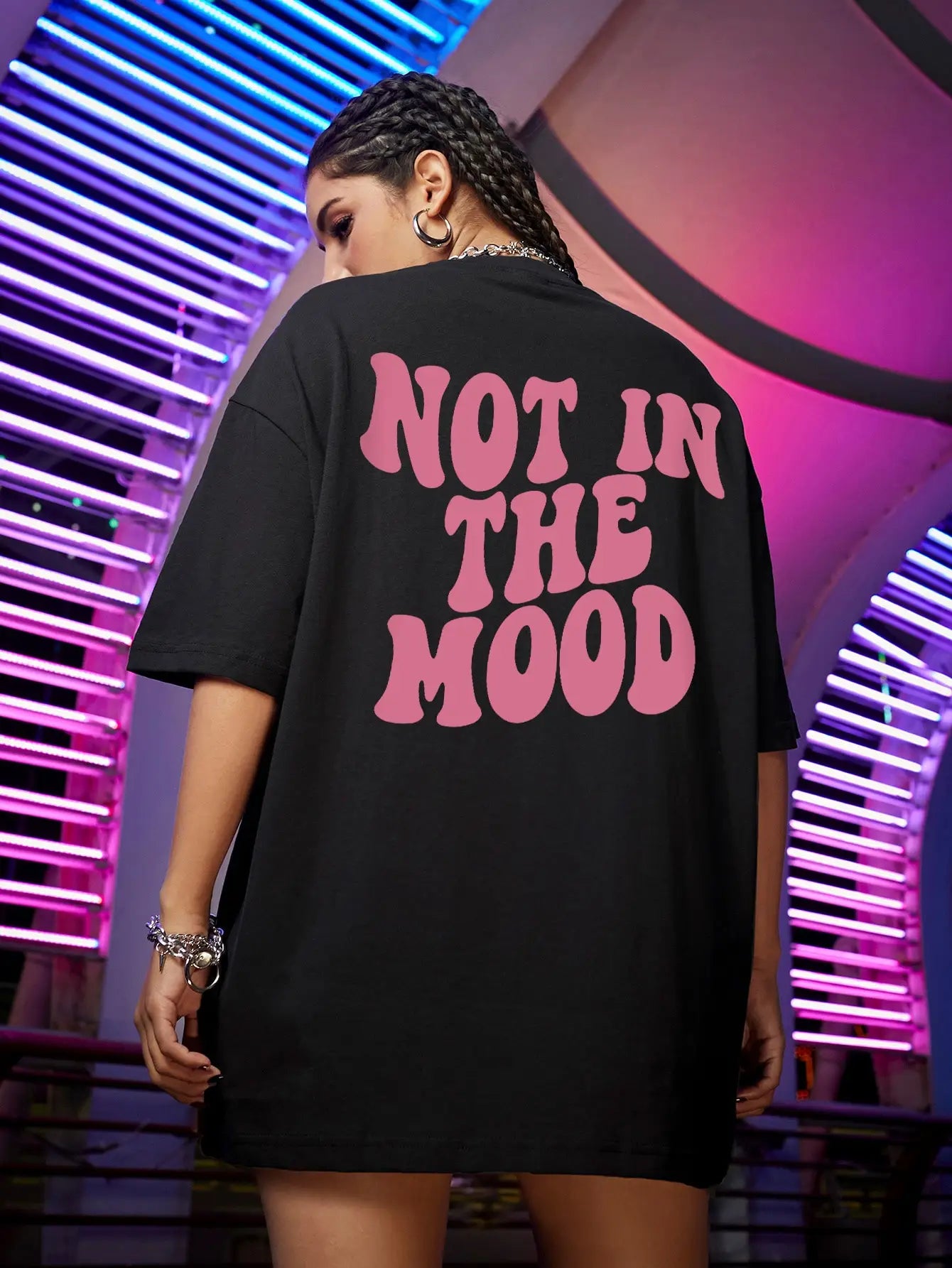 Not In The Mood Pink Letter Print T-Shirts Women Summer Cotton Clothing O-Neck Oversized Short Sleeve Breathable Casual Tshirt