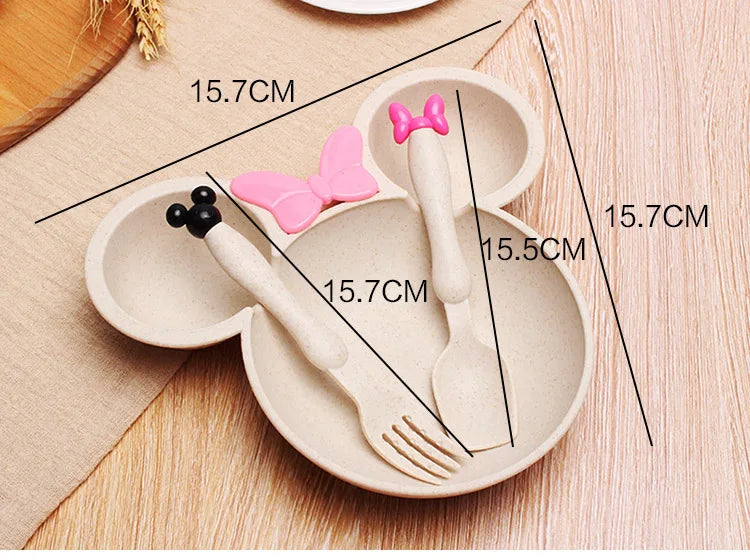 cartoon tableware wheat straw children's dinnerware set plate bowl spoon fork biodegradable environment friendly tableware