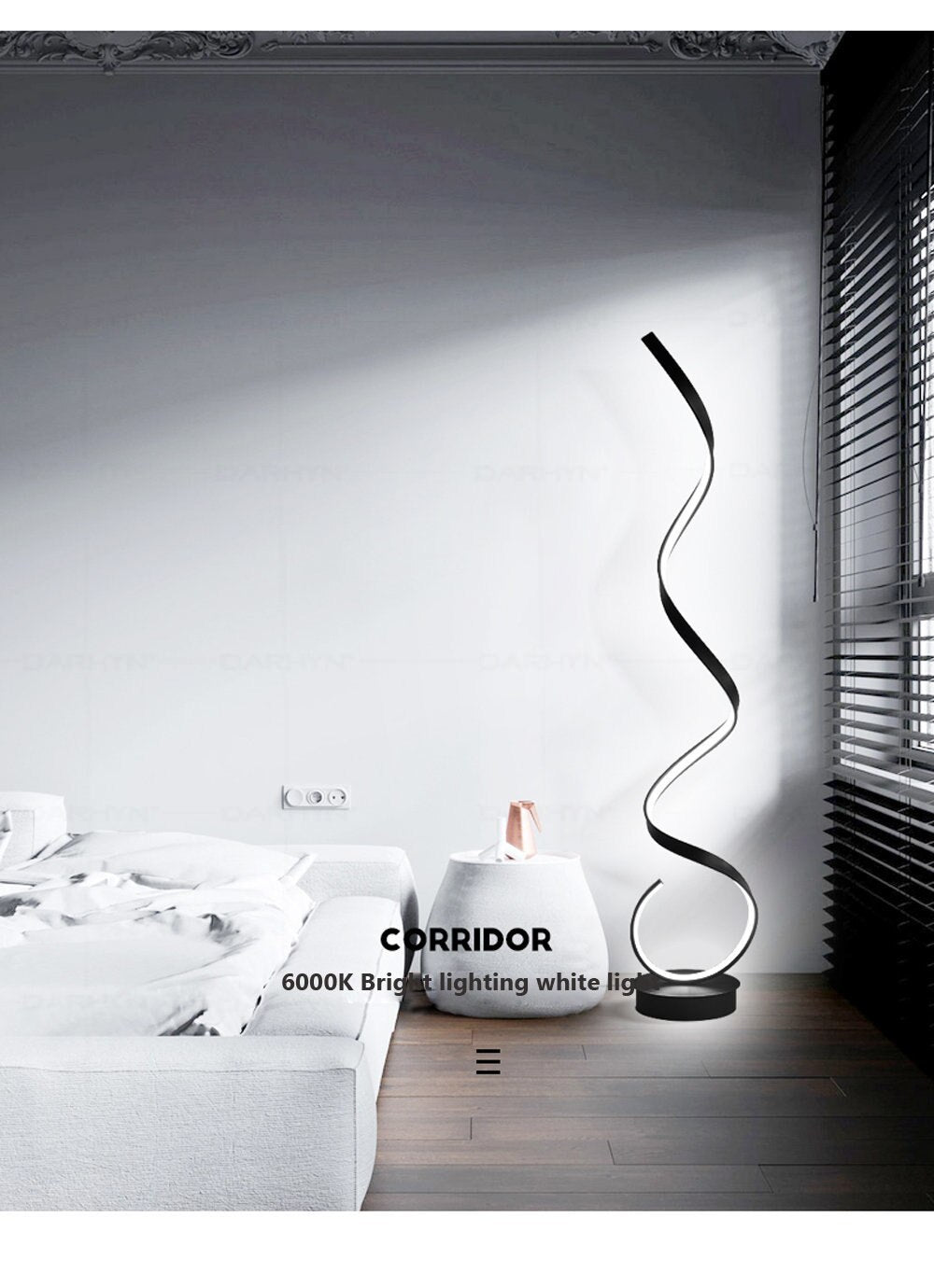 Modern LED Strip Floor Lamp Minimalist Bedroom Bedside Black White Floating Light Living Room Sofa Study Reading Lights Fixtures