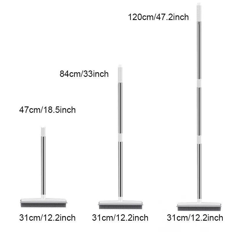 Rubberbesem tapythark met rakel Lang handvatsel vir troeteldierhare Bontverwyderaar Besem vir donsmatte hardehoutvloer Geen krap