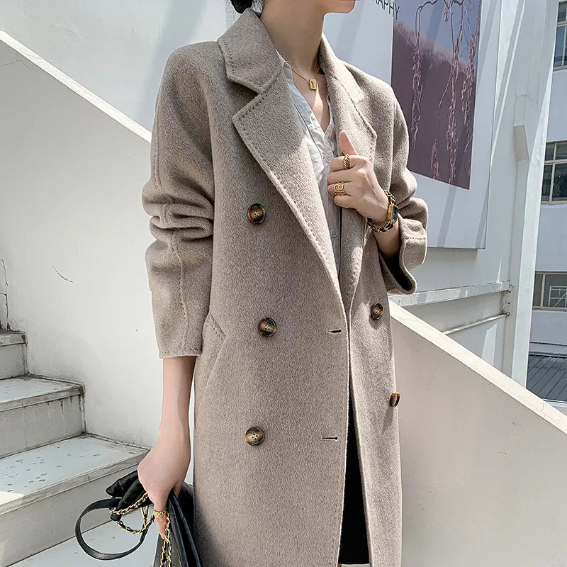 Winter New Cashmere Coat Women's Classic Double-breasted Women's Thickened Double-sided Wool Long Coat