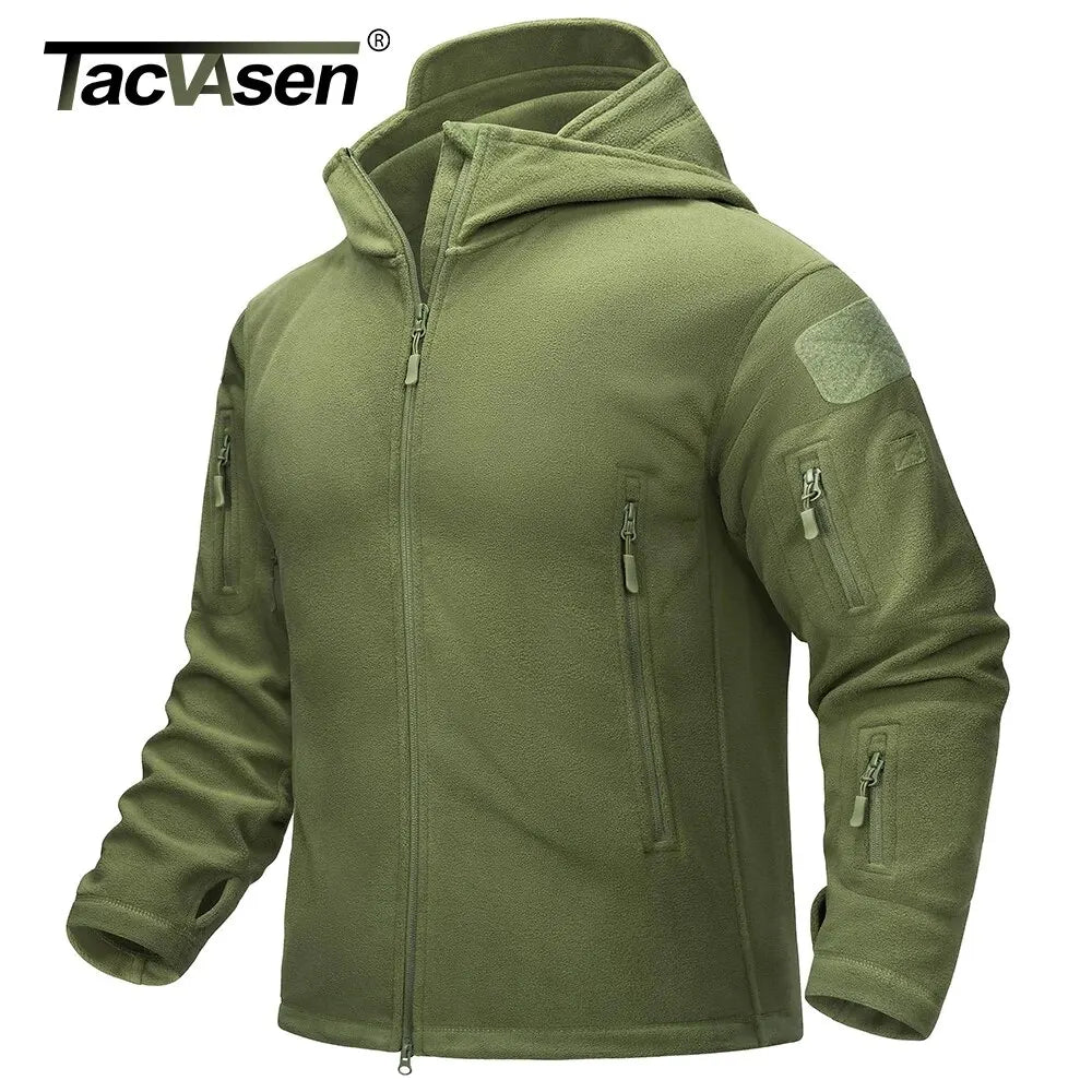 TACVASEN Tactical Fleece Jackets Mens Army Military Police Work Jackets Hooded Safari Coats Outdoor Warm Work Jacket Windbreaker