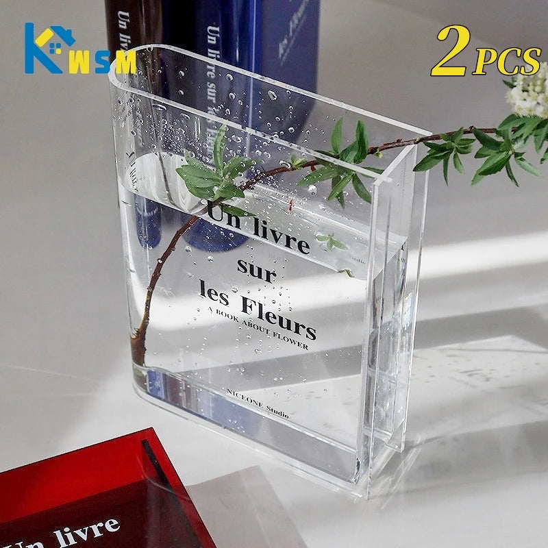 Book Vase Acrylic Vase INS Flower Transparent Flowers Home Decoration Nordic Europe Modern Hydroponic Desktop Ornament Gift