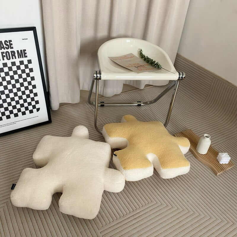 Blacket White Irregular Jigsaw Seat Cushion Back Cushion Home Dear Game Throw Pillows Soft Thicken Teddy Velvet Sofa Cushions