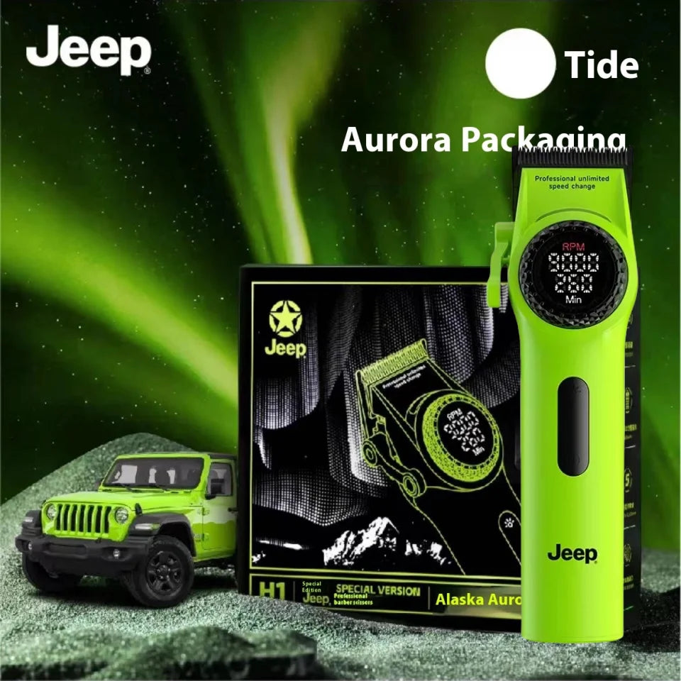 jeep H1 New Green Professional men's hair clipper   beard trimmer DLC diamond-like coated inserts 7000-9000 RPM