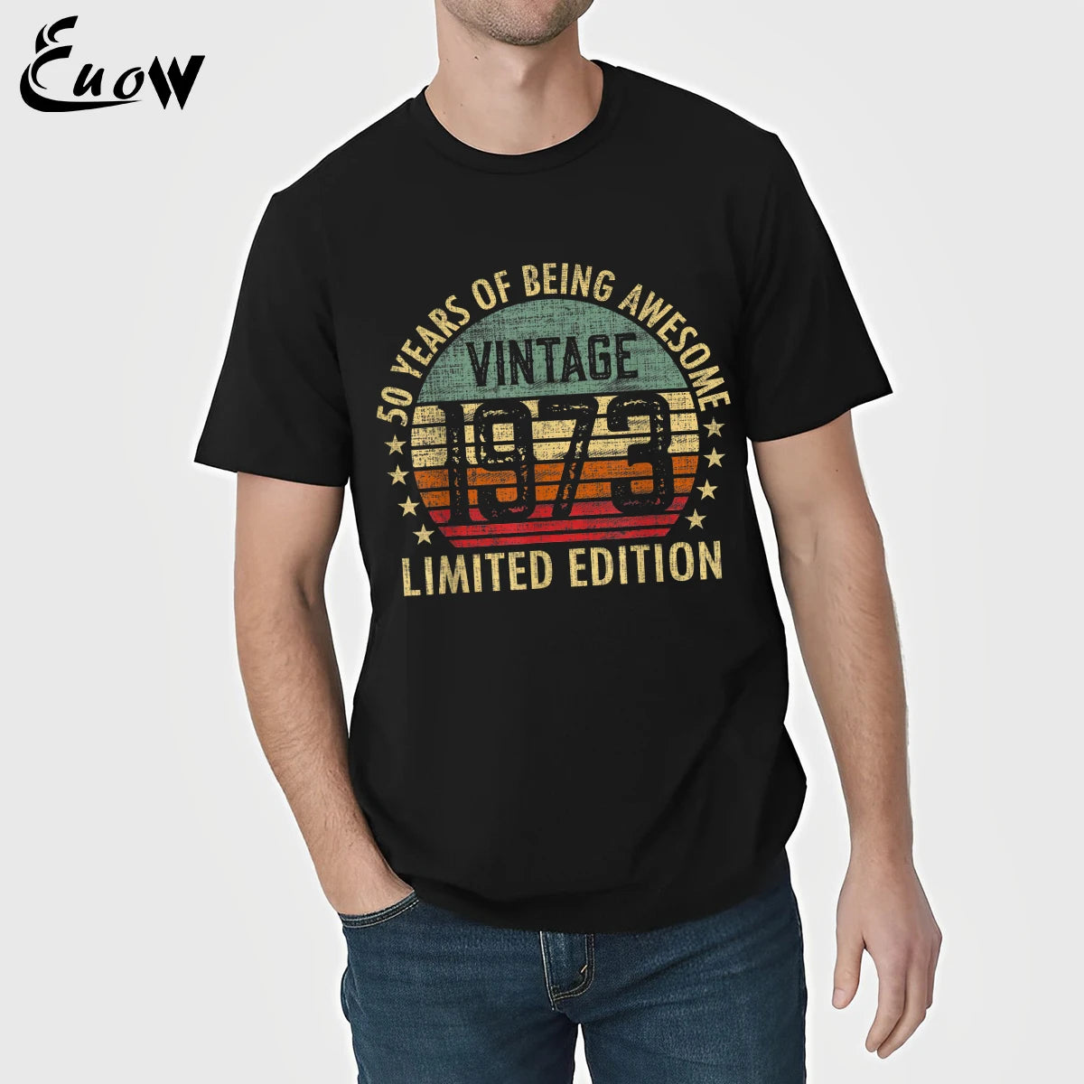 Euow Unisex 50 Year Old Gifts Vintage 1973 Limited Edition 50th Birthday Shirt Men Clothing Classic Luxury T-Shirt Casual Tee