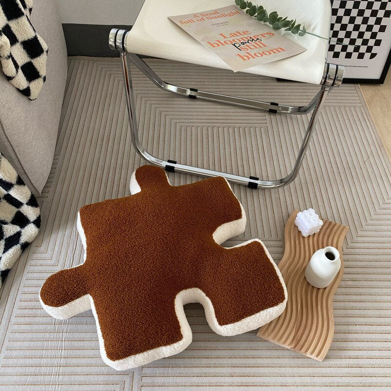 Blacket White Irregular Jigsaw Seat Cushion Back Cushion Home Dear Game Throw Pillows Soft Thicken Teddy Velvet Sofa Cushions